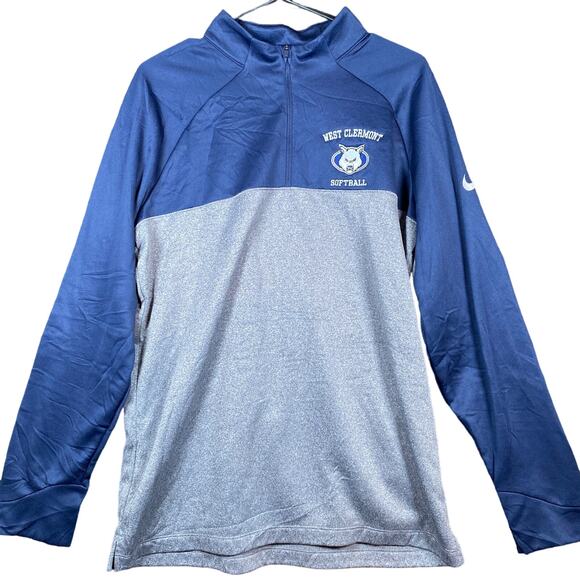 Nike Golf Mens Jacket Blue Gray Colorblock 1/4 Zip Fleece Performance Athletic L - Picture 1 of 13